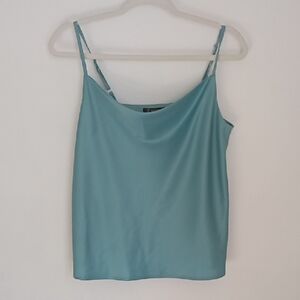 Sollinarry Womens Cami Top Sz M Blue Green Cowl Neck Satin Coquette Feminine